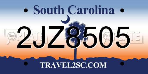 2JZ8505 South Carolina License Plate