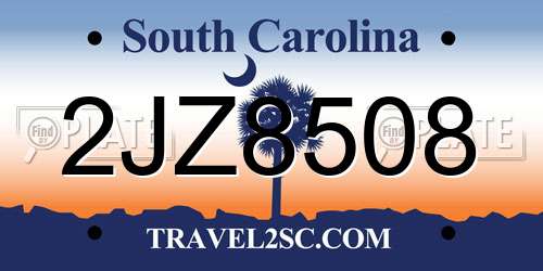 2JZ8508 South Carolina License Plate