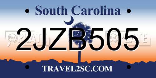 2JZB505 South Carolina License Plate