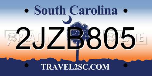 2JZB805 South Carolina License Plate