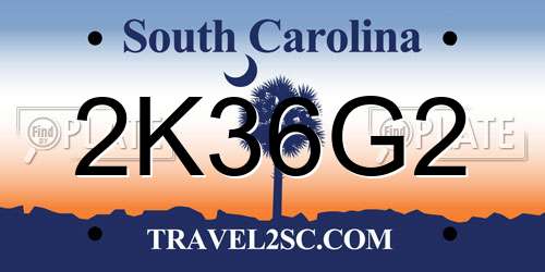 2K36G2 South Carolina License Plate
