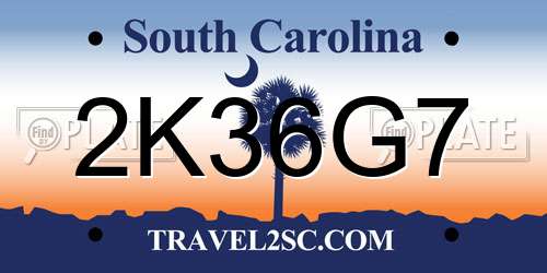 2K36G7 South Carolina License Plate