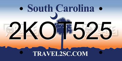 2KOT525 South Carolina License Plate