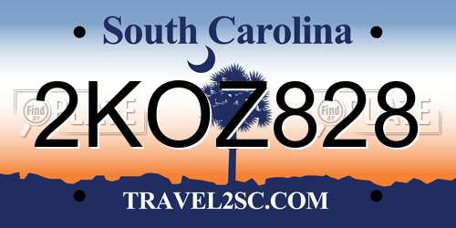 2KOZ828 South Carolina License Plate