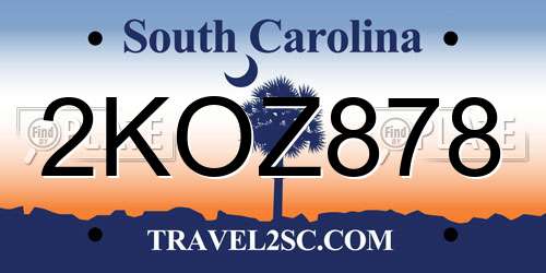 2KOZ878 South Carolina License Plate