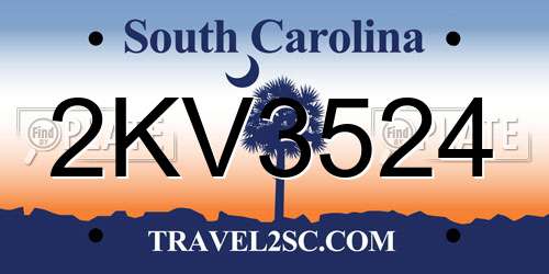 2KV3524 South Carolina License Plate