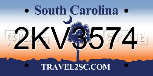 2KV3574 South Carolina License Plate