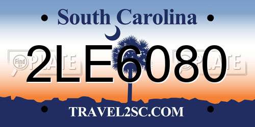 2LE6080 South Carolina License Plate