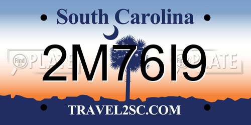2M76I9 South Carolina License Plate