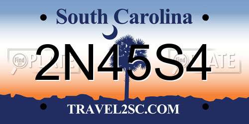 2N45S4 South Carolina License Plate