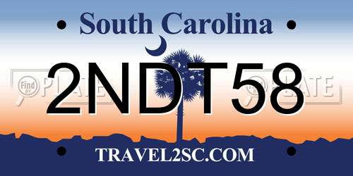 2NDT58 South Carolina License Plate