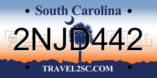 2NJD442 South Carolina License Plate