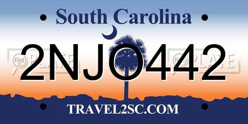 2NJO442 South Carolina License Plate