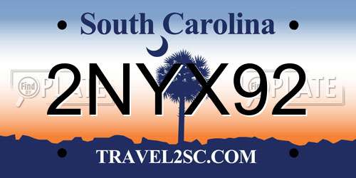 2NYX92 South Carolina License Plate