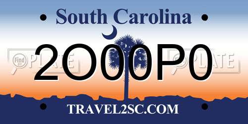 2O00P0 South Carolina License Plate