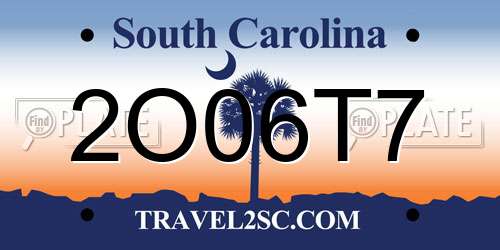 2O06T7 South Carolina License Plate