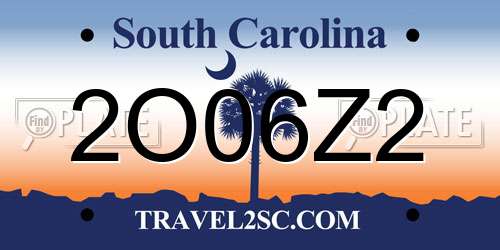 2O06Z2 South Carolina License Plate