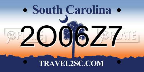 2O06Z7 South Carolina License Plate