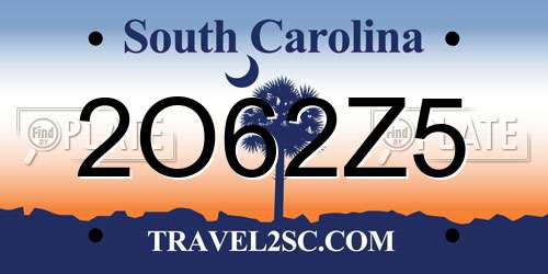 2O62Z5 South Carolina License Plate