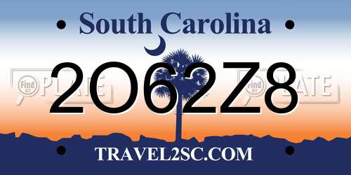 2O62Z8 South Carolina License Plate