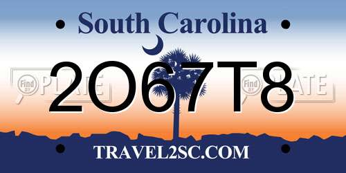 2O67T8 South Carolina License Plate