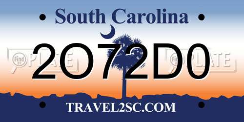 2O72D0 South Carolina License Plate