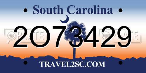 2O73429 South Carolina License Plate