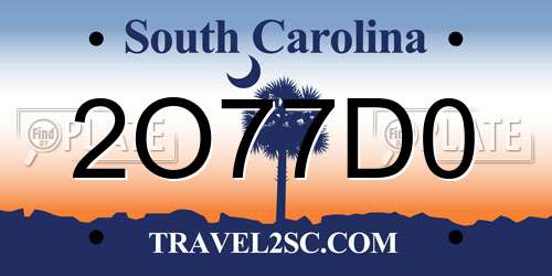 2O77D0 South Carolina License Plate