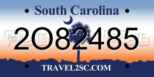 2O82485 South Carolina License Plate