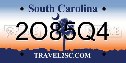 2O85Q4 South Carolina License Plate