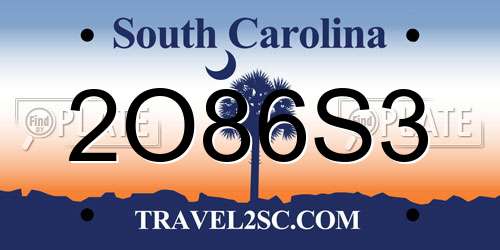 2O86S3 South Carolina License Plate