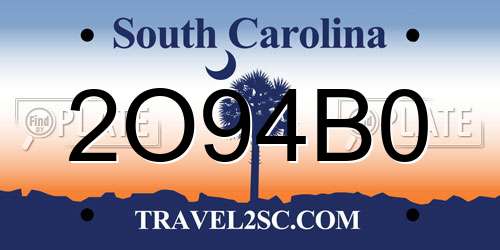 2O94B0 South Carolina License Plate