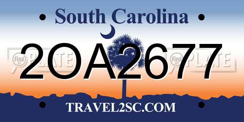 2OA2677 South Carolina License Plate