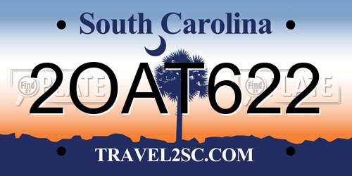 2OAT622 South Carolina License Plate