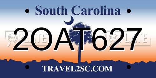 2OAT627 South Carolina License Plate