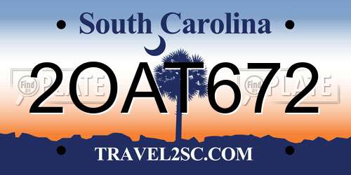 2OAT672 South Carolina License Plate