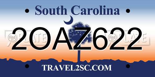 2OAZ622 South Carolina License Plate