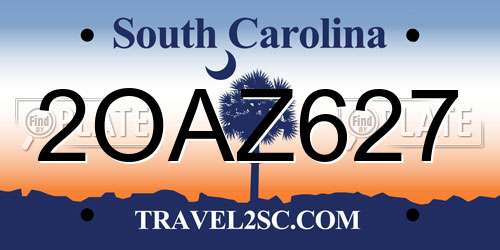 2OAZ627 South Carolina License Plate
