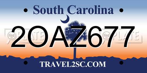 2OAZ677 South Carolina License Plate