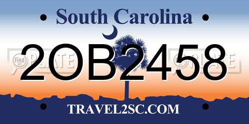2OB2458 South Carolina License Plate