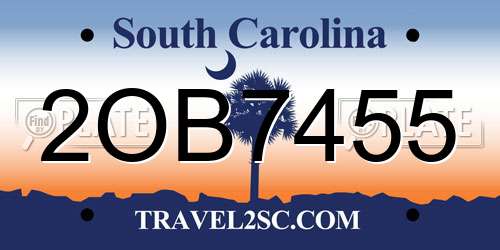 2OB7455 South Carolina License Plate