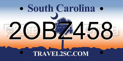 2OBZ458 South Carolina License Plate