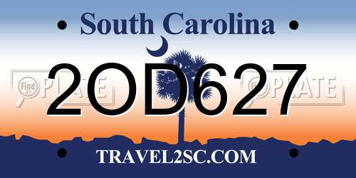 2OD627 South Carolina License Plate