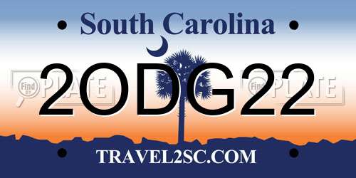 2ODG22 South Carolina License Plate