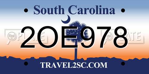 2OE978 South Carolina License Plate