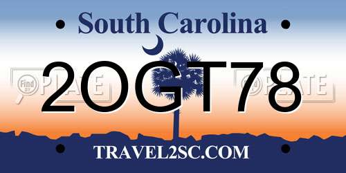 2OGT78 South Carolina License Plate