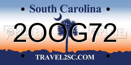 2OOG72 South Carolina License Plate