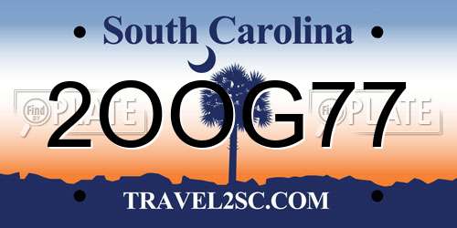 2OOG77 South Carolina License Plate