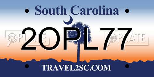 2OPL77 South Carolina License Plate