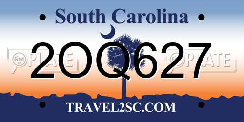 2OQ627 South Carolina License Plate